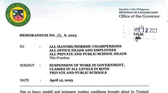 Pasok sa pumpublikong tanggapan, sinuspendi ng LGU Catanduanes