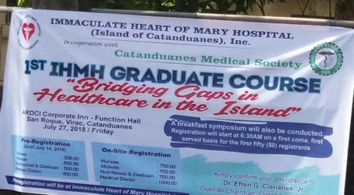 1st Post graduate course, inilunsad ng Immaculate Heart of Mary Hospital at Catanduanes Medical Society