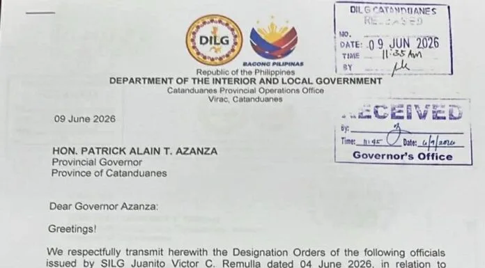 DILG Transmits Designation Orders for Acting Vice Governor Fred Gianan and Three Ex-Officio Members in Catanduanes