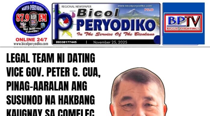 LEGAL TEAM OF FORMER VICE GOVERNOR PETER C. CUA STUDYING NEXT STEPS ON COMELEC DECISION DISMISSING HIS ELECTION PROTEST VS. GOV. AZANZA