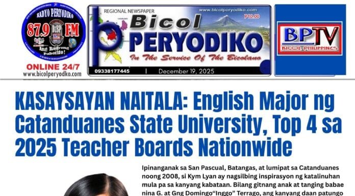 HISTORY MADE: Catanduanes State University English Major Ranks Top 4 Nationwide in 2025 Teacher Boards