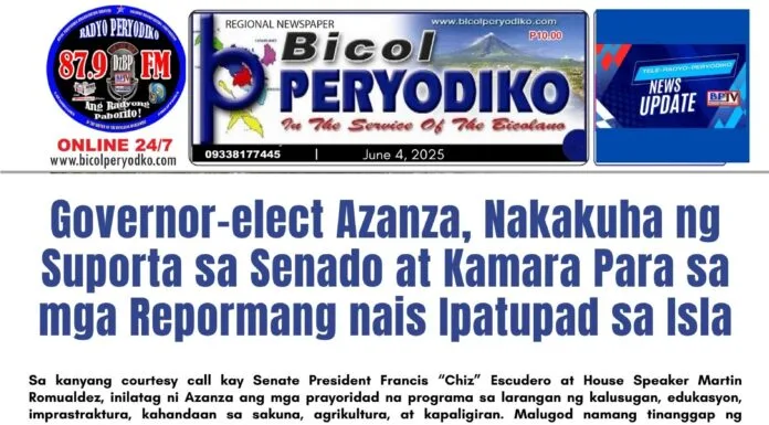 Governor-elect Azanza Gains Support from Senate and House for Reform Agenda in Catanduanes