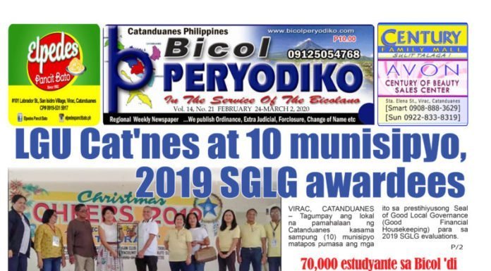 LGU Cat’nes at 10 munisipyo, 2019 SGLG awardees