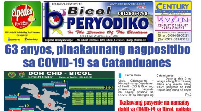 63 anyos, pinakaunang nagpositibo sa COVID-19 sa Catanduanes